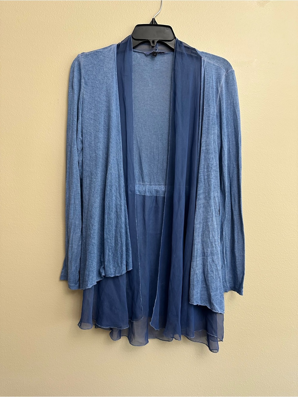 Tempo Paris Blue Mixed Media Silk Open Front Cardigan